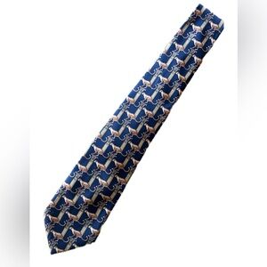 Salvatore Ferragamo Navy Tie with Brown Leopard and Gold Column Motif